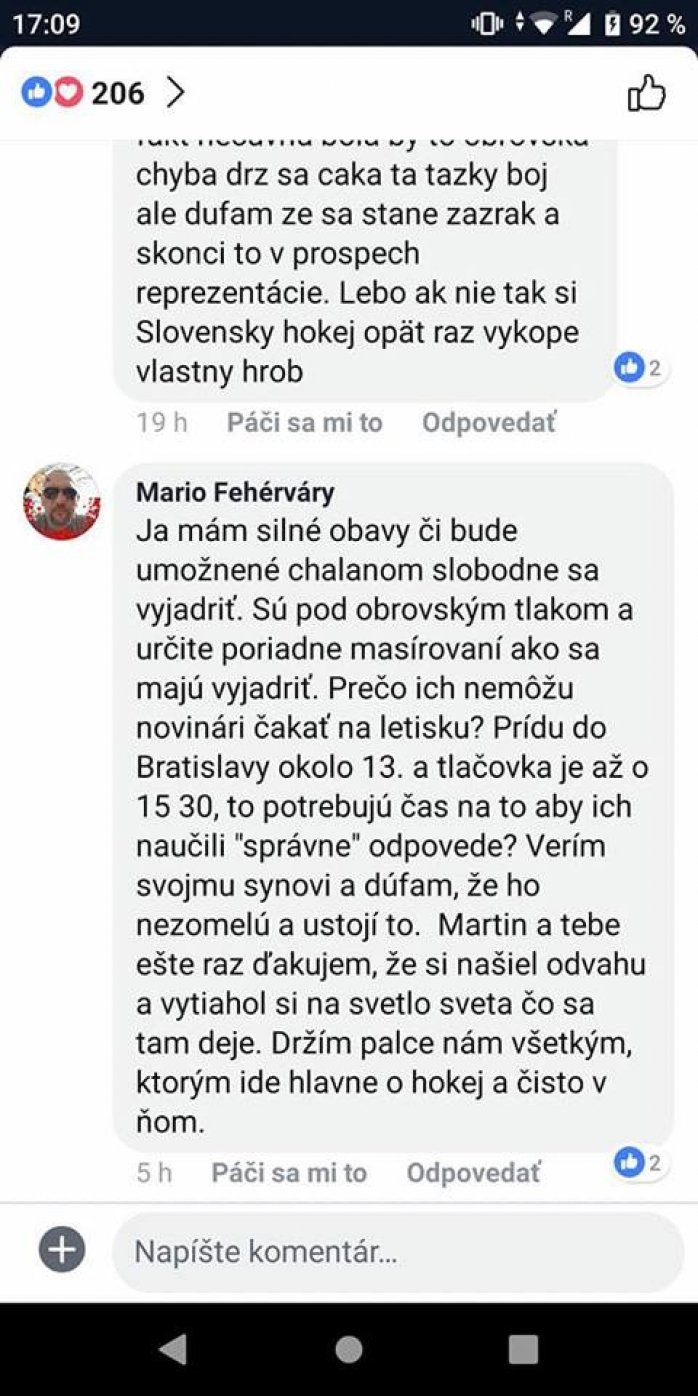 Mario Fehérváry - status na Facebooku
