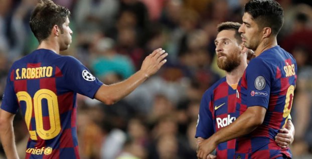 Luis Suarez, Lionel Messi a Sergi Roberto